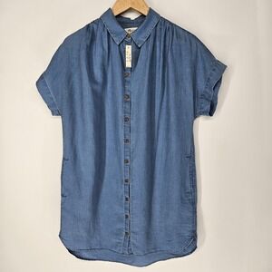 Madewell Blue Linen Blend Chambray Central Shirt Dress Medium M NEW